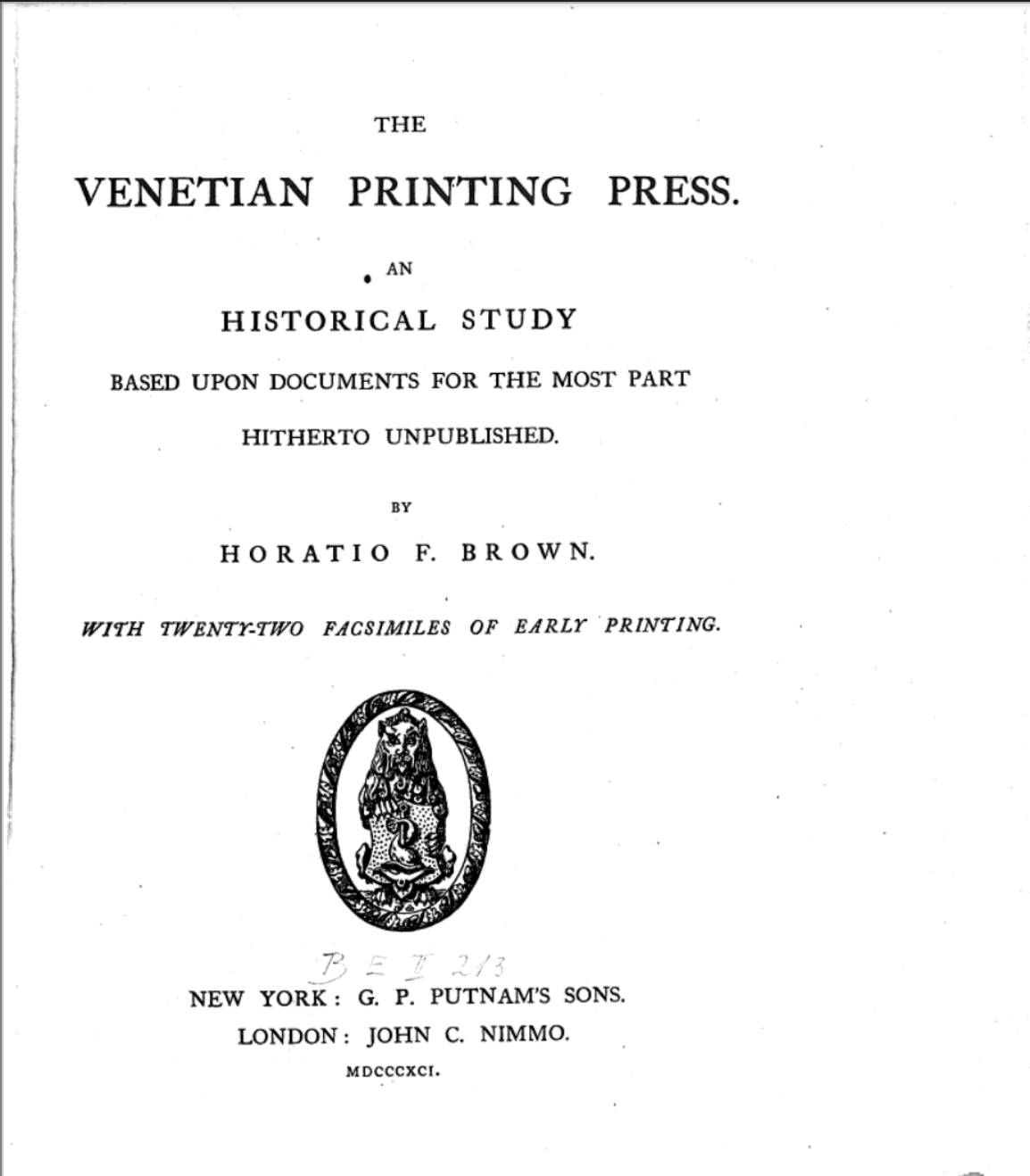 The Venetian Printing Press, 1891